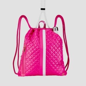 Oliver Thomas NWT 24 + 7 In A Cinch Backpack Fuchsia Pink White Stripe Tennis